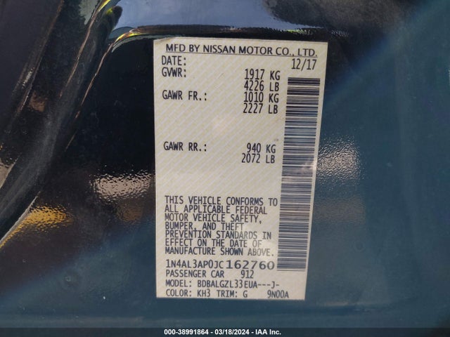 Nissan Altima 2.5 S 2018 1N4AL3AP0JC162760 Image 9