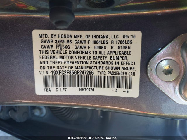 Honda CIVIC EX 2016 19XFC2F85GE247266 Image 9