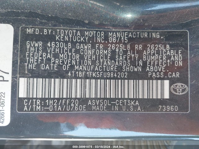 Toyota CAMRY SE 2015 4T1BF1FK5FU984202 Image 9