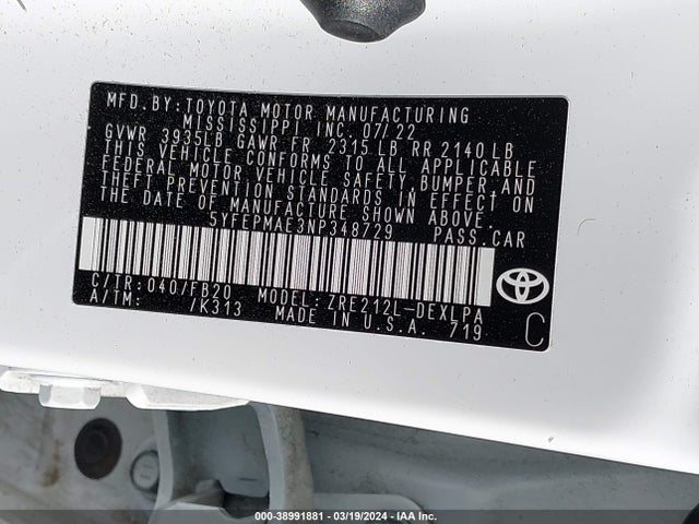Toyota COROLLA LE 2022 5YFEPMAE3NP348729 Image 9
