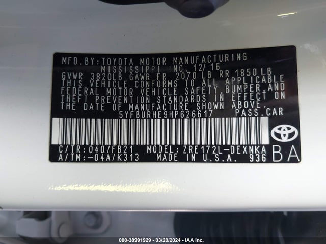 Toyota COROLLA LE 2017 5YFBURHE9HP626617 Image 9