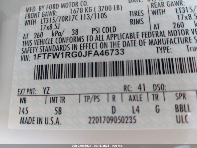 Ford F-150 Raptor 2018 1FTFW1RG0JFA46733 Image 9