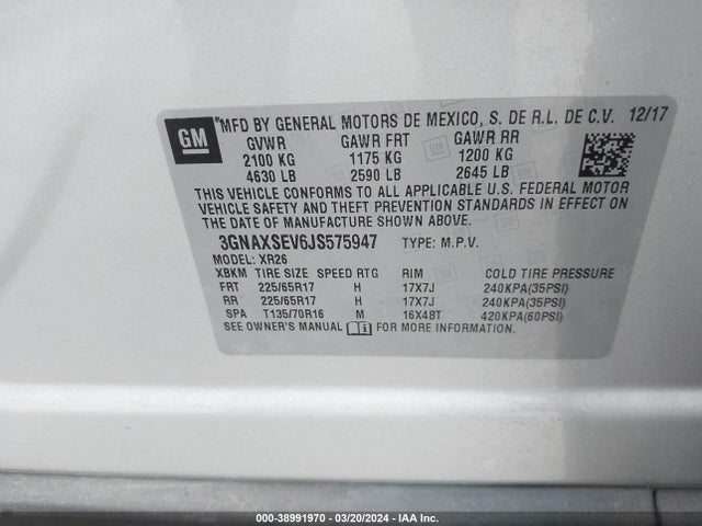 Chevrolet EQUINOX LT 2018 3GNAXSEV6JS575947 Image 9
