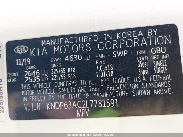 KIA SPORTAGE S 2020 KNDP63AC2L7781591 Image 9