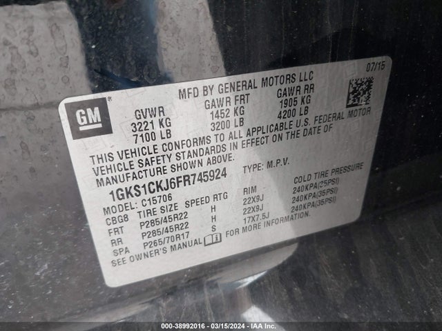 GMC YUKON DENALI 2015 1GKS1CKJ6FR745924 Image 9