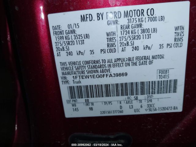 1FTEW1EG0FFA39869 Ford F-150 Platinum