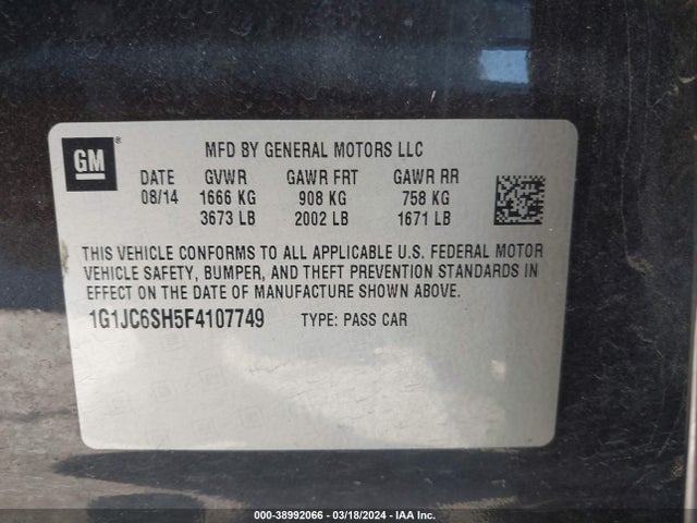 Chevrolet Sonic Lt Auto 2015 1G1JC6SH5F4107749 Image 9