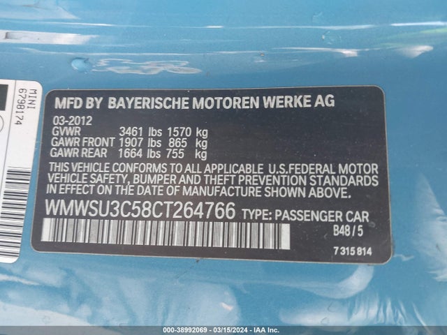 2012 MINI COOPER WMWSU3C58CT264766 Photo 8
