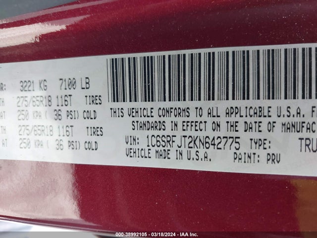 RAM 1500 Laramie  4x4 5'7 Box 2019 1C6SRFJT2KN642775 Image 9