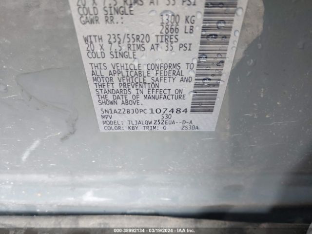5N1AZ2BJ0PC107484 Nissan Murano Sv Fwd
