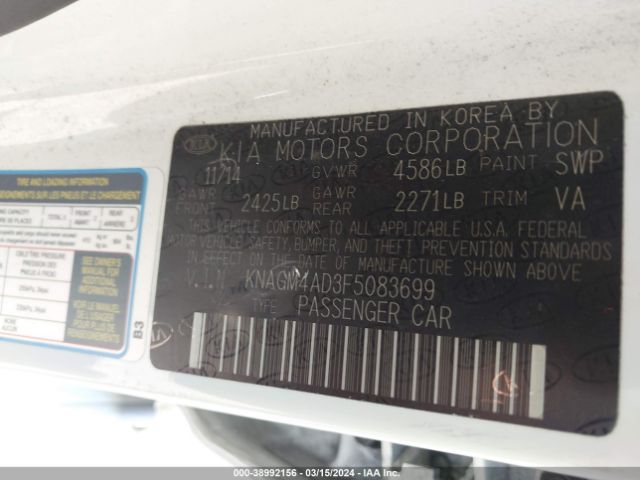 KNAGM4AD3F5083699 KIA OPTIMA HYBRID