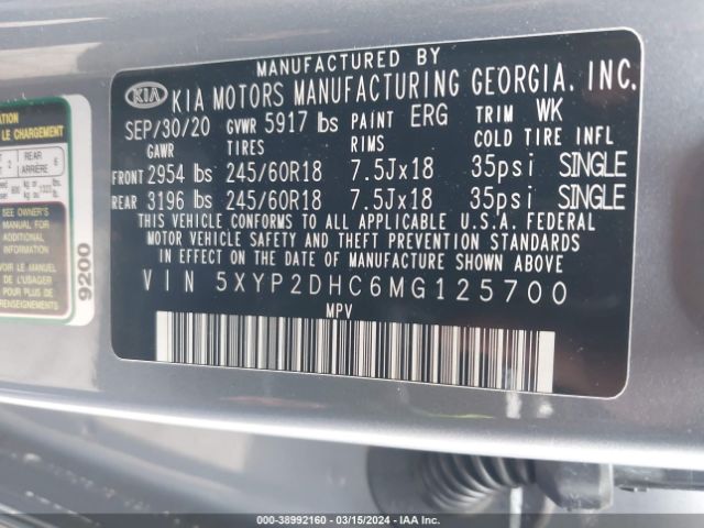 5XYP2DHC6MG125700 KIA Telluride Lx