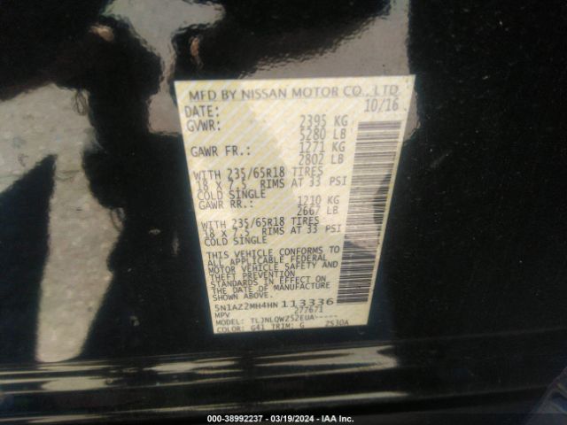 5N1AZ2MH4HN113336 Nissan MURANO SV