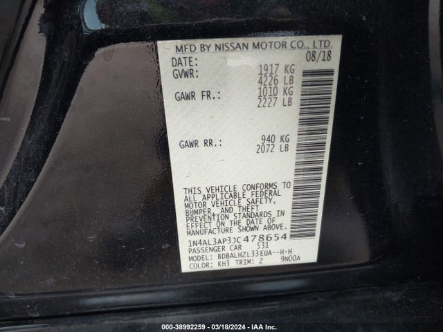 Nissan Altima 2.5 Sr 2018 1N4AL3AP3JC478654 Image 9