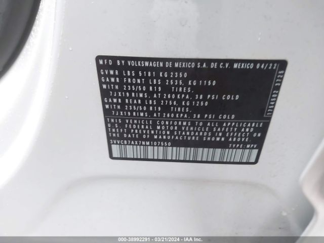 3VVCB7AX7NM107550 Volkswagen Tiguan 2.0t Se R-line Black