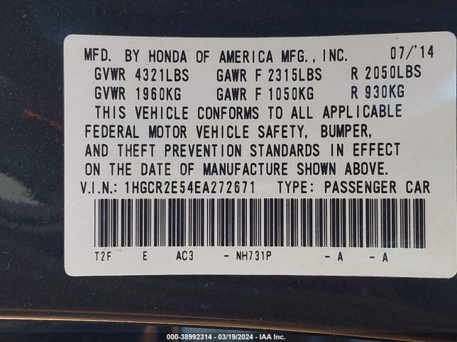 Honda Accord Sport 2014 1HGCR2E54EA272671 Image 9
