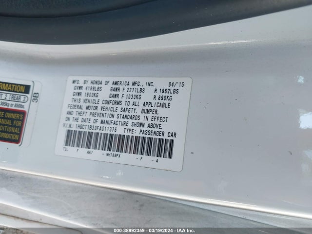 Honda Accord Lx-s 2015 1HGCT1B30FA011375 Image 9