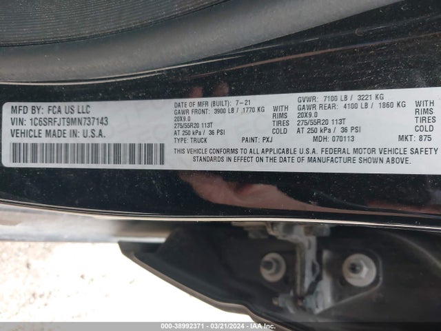 RAM 1500 Laramie  4x4 5'7 Box 2021 1C6SRFJT9MN737143 Image 9