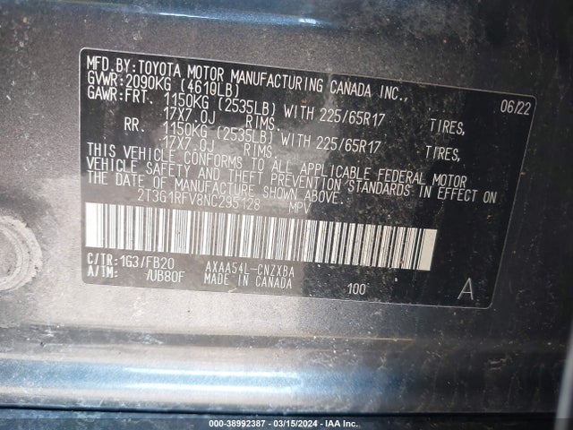 Toyota RAV4 LE 2022 2T3G1RFV8NC295128 Image 9