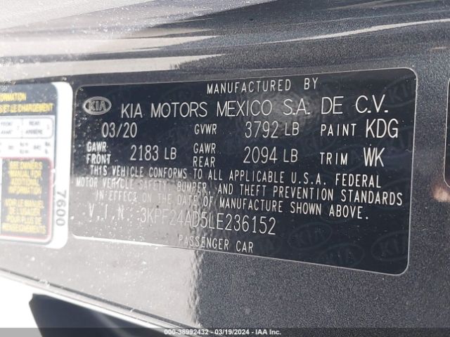 3KPF24AD5LE236152 KIA FORTE FE
