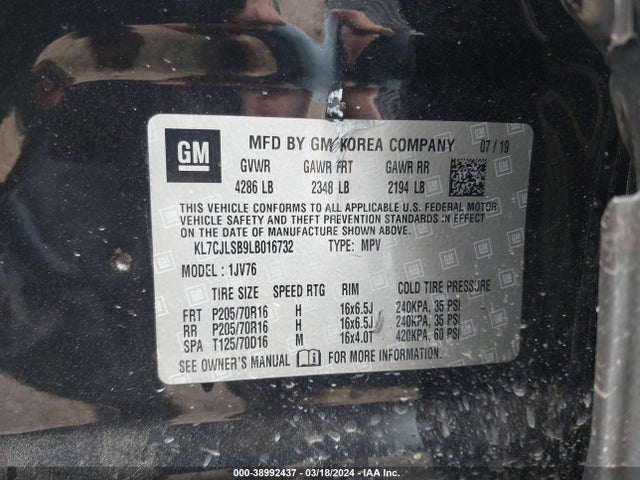 Chevrolet Trax Fwd Lt 2020 KL7CJLSB9LB016732 Image 9