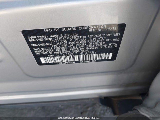 Subaru Forester 2.5i 2018 JF2SJABC7JH592567 Image 9