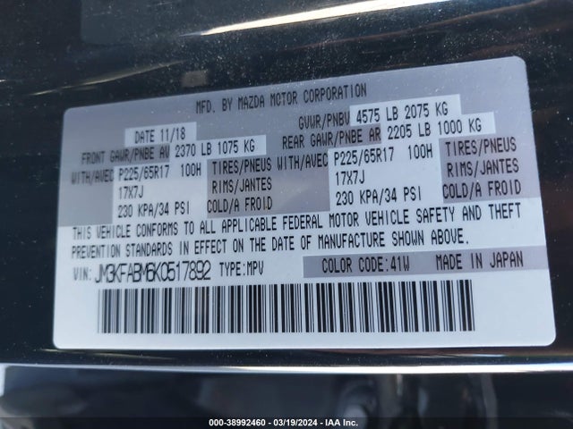 Mazda CX-5 SPORT 2019 JM3KFABM6K0517892 Image 9