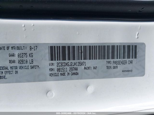 2C3CDXGJ2JH135071 Dodge Charger R/t Scat Pack Rwd