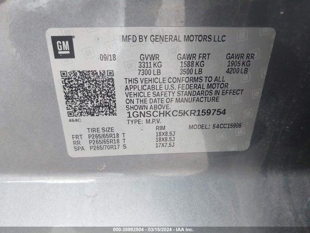 Chevrolet Suburban Lt 2019 1GNSCHKC5KR159754 Image 9