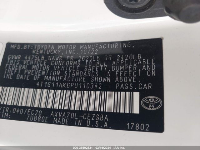 4T1G11AK6PU110342 Toyota Camry Se Nightshade Edition