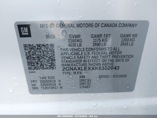 Chevrolet EQUINOX LT 2019 2GNAXLEXXK6102043 Image 9
