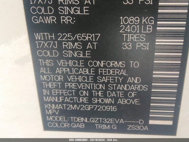 Nissan ROGUE SV 2016 KNMAT2MV2GP720916 Image 9