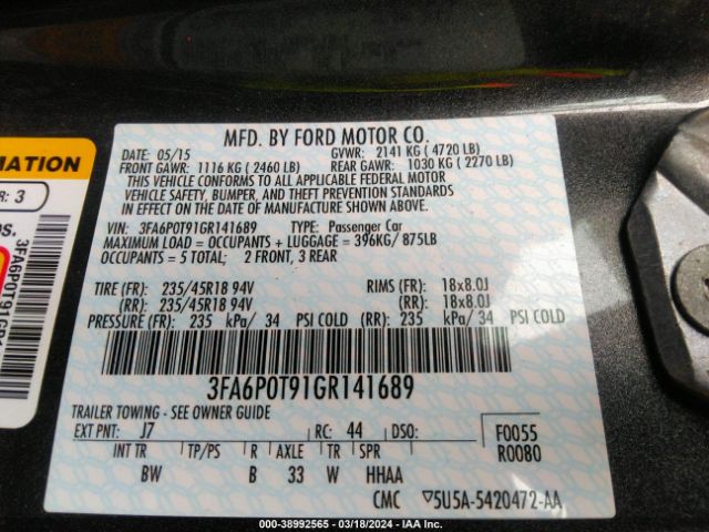 3FA6P0T91GR141689 Ford FUSION SE