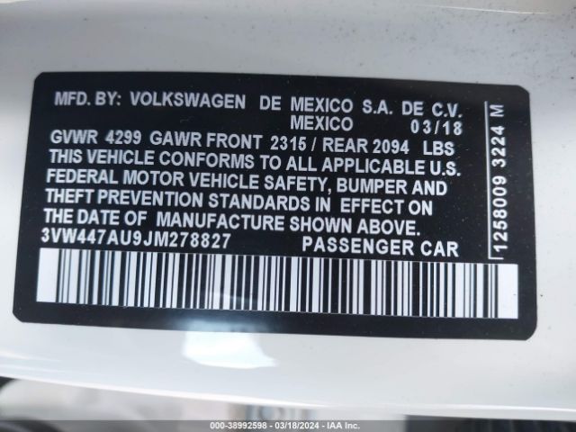 3VW447AU9JM278827 Volkswagen Golf Gti 2.0t Autobahn/2.0t S/2.0t Se