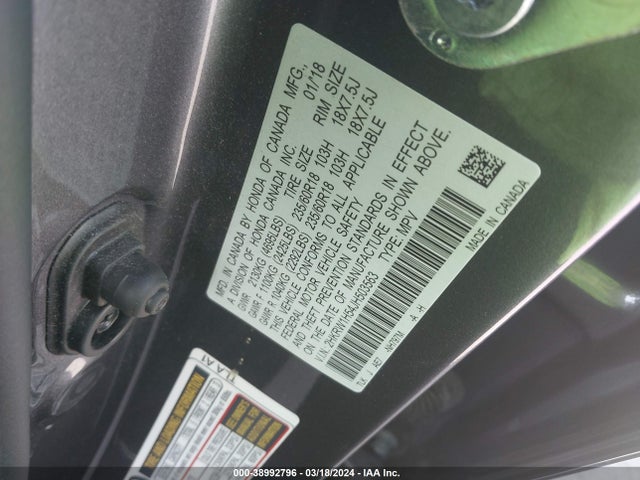 Honda CR-V EX 2018 2HKRW1H54JH503563 Image 9