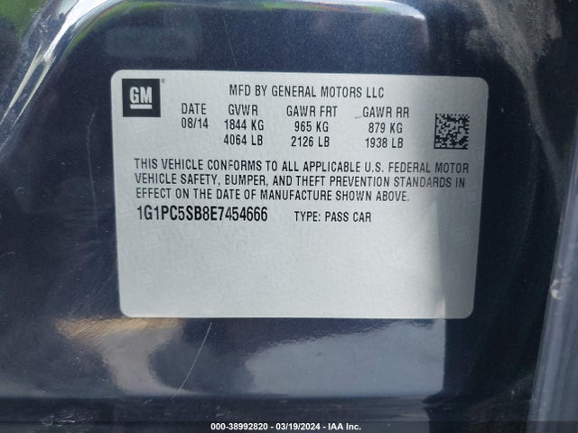 Chevrolet Cruze 1lt Auto 2014 1G1PC5SB8E7454666 Image 9