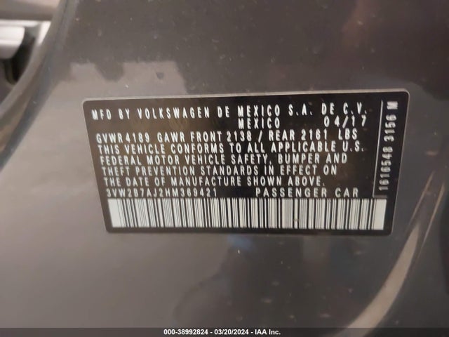 3VW2B7AJ2HM369421 Volkswagen Jetta 1.4t S