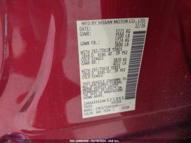 1N6AA1EK1HN525355 Nissan TITAN SV