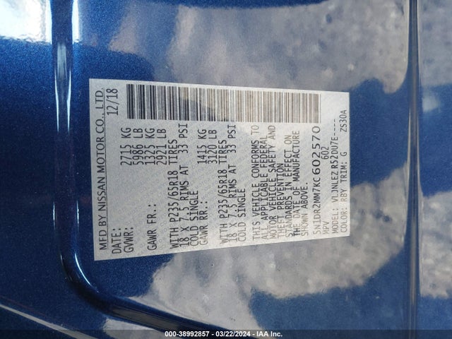 Nissan Pathfinder Sv 2019 5N1DR2MM7KC602570 Image 9