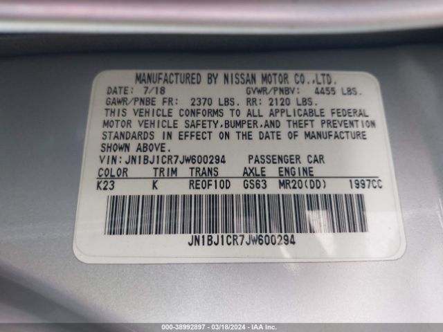 JN1BJ1CR7JW600294 Nissan Rogue Sport Sl