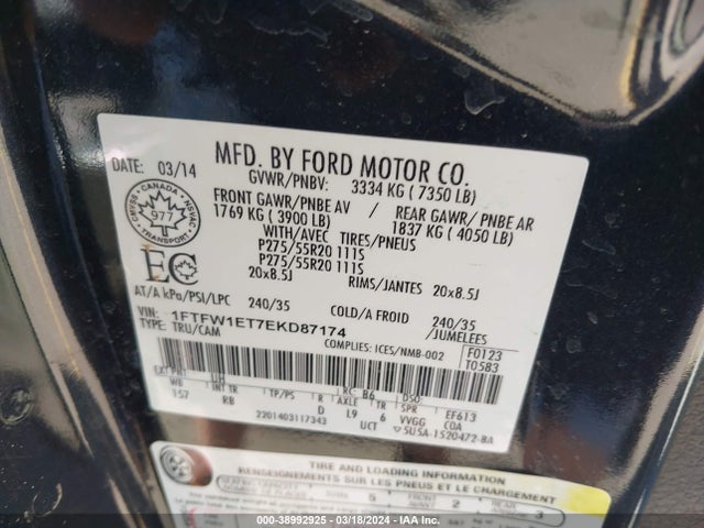 Ford F-150 Fx4 2014 1FTFW1ET7EKD87174 Image 9