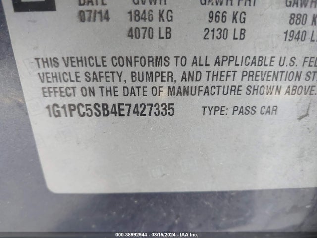 Chevrolet Cruze 1lt Auto 2014 1G1PC5SB4E7427335 Image 9