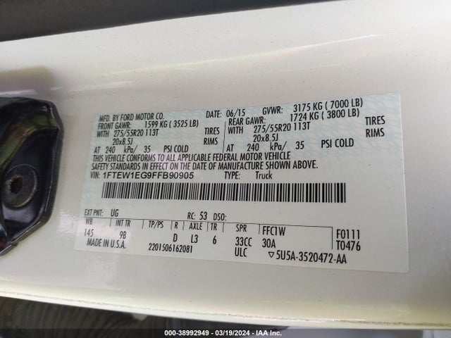Ford F-150 Platinum 2015 1FTEW1EG9FFB90905 Image 9