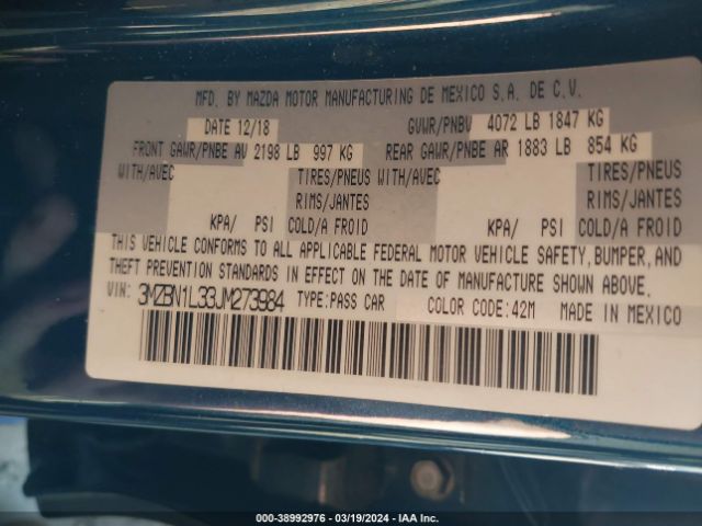 3MZBN1L33JM273984 Mazda Mazda3 Touring