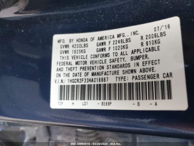 1HGCR2F33HA016667 Honda ACCORD LX