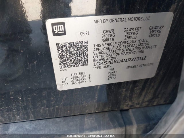 GMC Yukon 4wd Slt 2021 1GKS2BKD4MR373112 Image 9