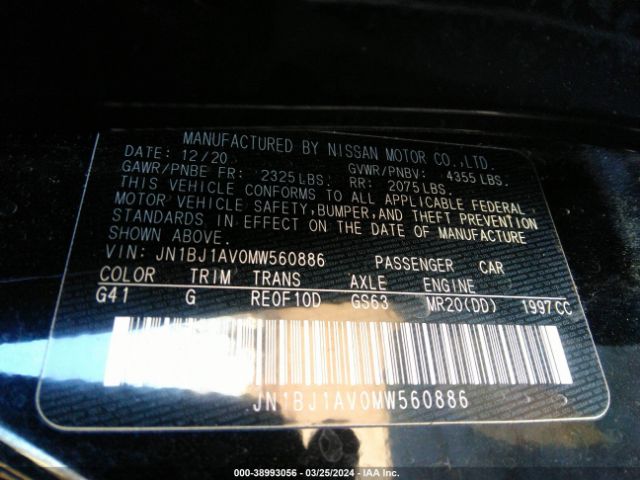 JN1BJ1AV0MW560886 Nissan Rogue Sport S Fwd Xtronic Cvt