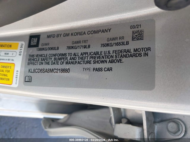 Chevrolet Spark Fwd 1lt Automatic 2021 KL8CD6SA8MC218680 Image 9