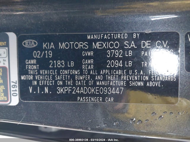 KIA Forte Lxs 2019 3KPF24AD0KE093447 Image 9