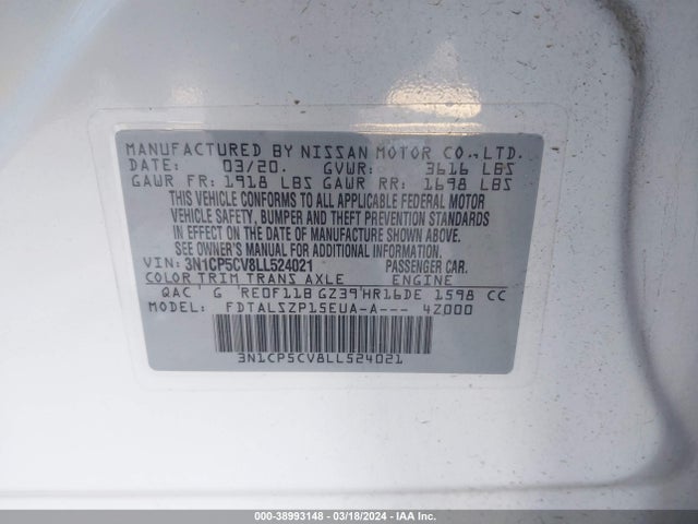 Nissan Kicks Sv Xtronic Cvt 2020 3N1CP5CV8LL524021 Image 9